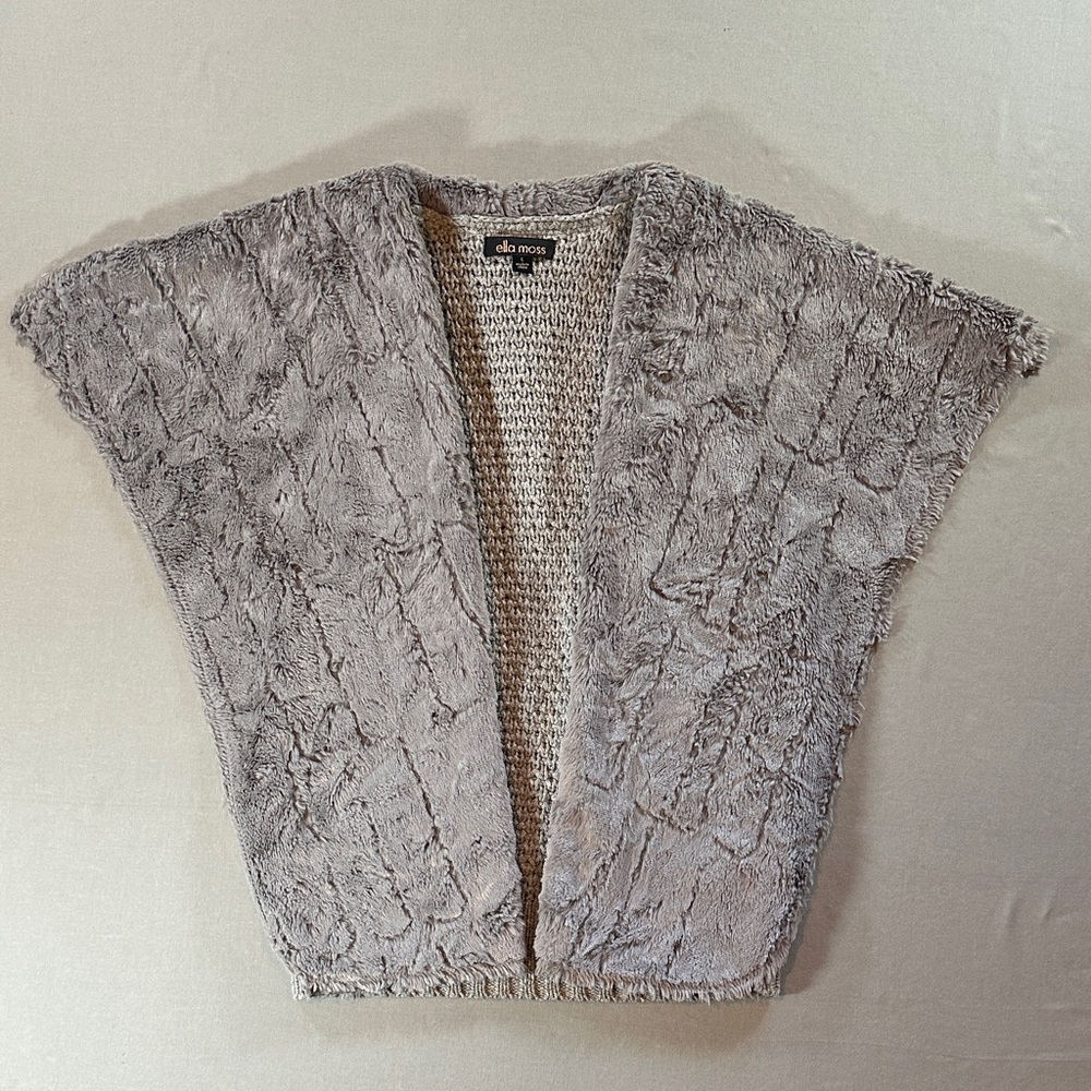 Ella Moss Faux Fur Knit Vest Gray Open Front Cozy Layered Sweater Size L